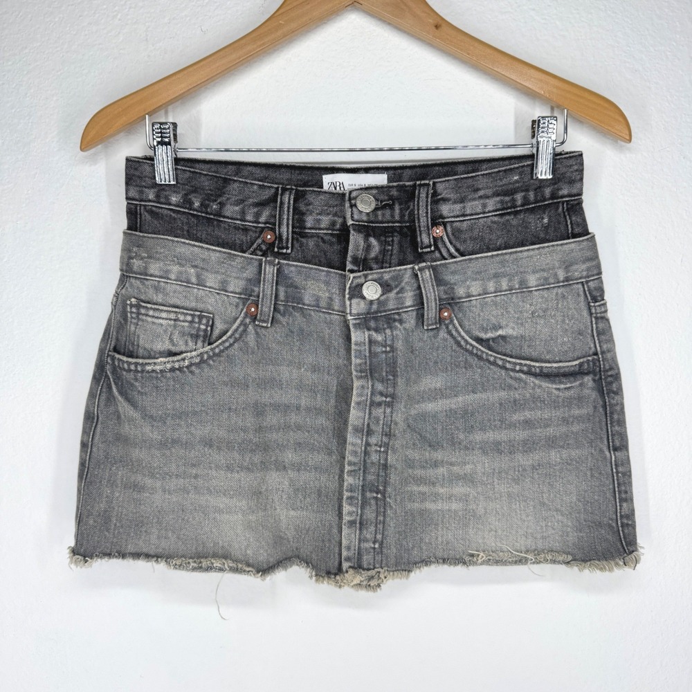 Zara Denim Micro Mini Jean Skirt Size Small Edgy Grunge Distressed Fade Festival